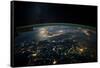Night time satellite view of planet Earth showing Italy and Mediterranean Sea-null-Framed Stretched Canvas