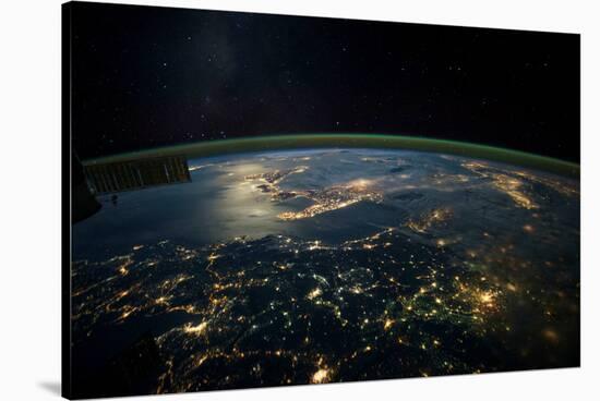 Night time satellite view of planet Earth showing Italy and Mediterranean Sea-null-Stretched Canvas