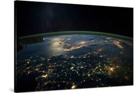 Night time satellite view of planet Earth showing Italy and Mediterranean Sea-null-Stretched Canvas