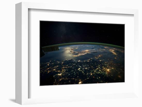 Night time satellite view of planet Earth showing Italy and Mediterranean Sea-null-Framed Photographic Print