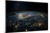 Night time satellite view of planet Earth showing Italy and Mediterranean Sea-null-Mounted Photographic Print