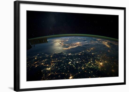 Night time satellite view of planet Earth showing Italy and Mediterranean Sea-null-Framed Photographic Print