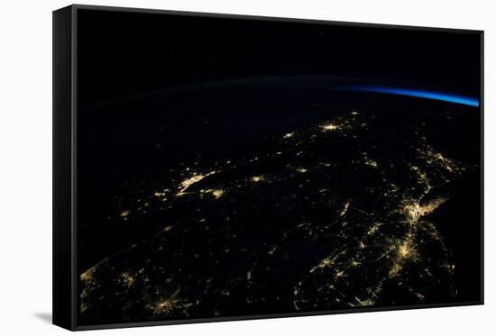 Night time satellite view of planet Earth showing North Eastern USA area-null-Framed Stretched Canvas