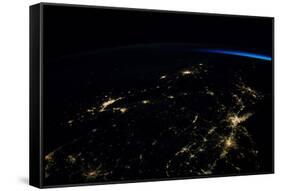 Night time satellite view of planet Earth showing North Eastern USA area-null-Framed Stretched Canvas