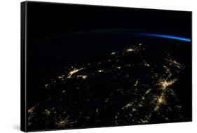 Night time satellite view of planet Earth showing North Eastern USA area-null-Framed Stretched Canvas