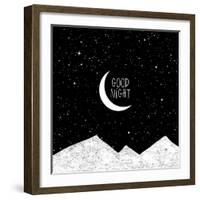 Night Time Sky, Nature Landscape with Moon, Good Night Vector Illustration.-artcalin-Framed Art Print