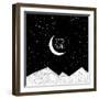 Night Time Sky, Nature Landscape with Moon, Good Night Vector Illustration.-artcalin-Framed Art Print