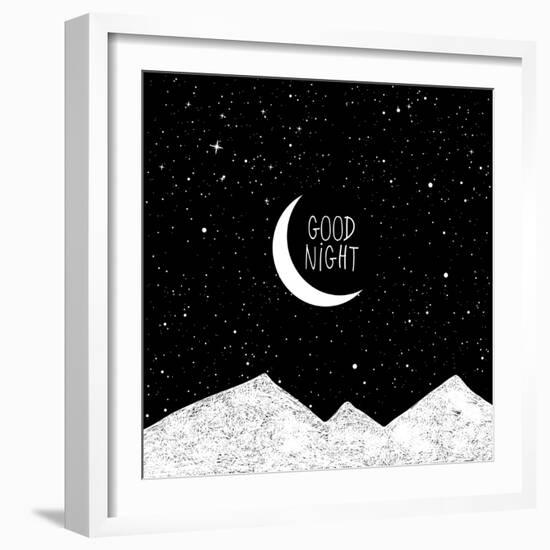 Night Time Sky, Nature Landscape with Moon, Good Night Vector Illustration.-artcalin-Framed Art Print