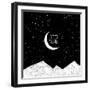 Night Time Sky, Nature Landscape with Moon, Good Night Vector Illustration.-artcalin-Framed Premium Giclee Print