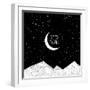 Night Time Sky, Nature Landscape with Moon, Good Night Vector Illustration.-artcalin-Framed Premium Giclee Print