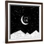 Night Time Sky, Nature Landscape with Moon, Good Night Vector Illustration.-artcalin-Framed Art Print