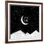 Night Time Sky, Nature Landscape with Moon, Good Night Vector Illustration.-artcalin-Framed Art Print