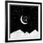 Night Time Sky, Nature Landscape with Moon, Good Night Vector Illustration.-artcalin-Framed Art Print