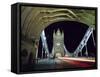 Night Time Traffic Crosses Tower Bridge in Central London-Andrew Watson-Framed Stretched Canvas