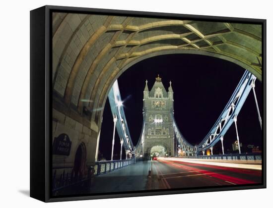 Night Time Traffic Crosses Tower Bridge in Central London-Andrew Watson-Framed Stretched Canvas