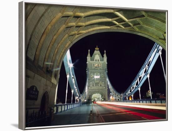 Night Time Traffic Crosses Tower Bridge in Central London-Andrew Watson-Framed Photographic Print