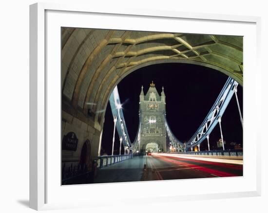 Night Time Traffic Crosses Tower Bridge in Central London-Andrew Watson-Framed Photographic Print