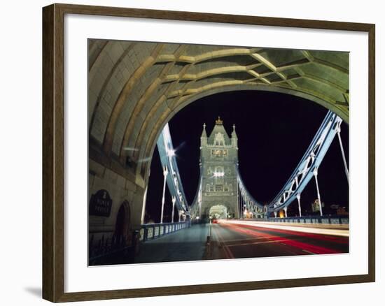 Night Time Traffic Crosses Tower Bridge in Central London-Andrew Watson-Framed Photographic Print