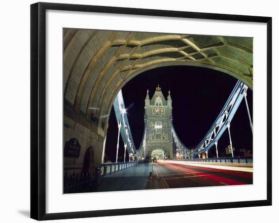 Night Time Traffic Crosses Tower Bridge in Central London-Andrew Watson-Framed Photographic Print