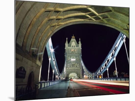 Night Time Traffic Crosses Tower Bridge in Central London-Andrew Watson-Mounted Photographic Print