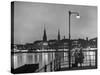 Night Time View of the City of Hamburg, Looking Across River at the New Post War Construction-Walter Sanders-Stretched Canvas