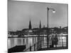 Night Time View of the City of Hamburg, Looking Across River at the New Post War Construction-Walter Sanders-Mounted Photographic Print