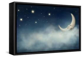 Night Time with Stars and Moon-egal-Framed Stretched Canvas