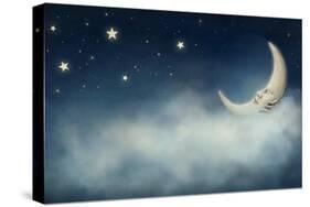 Night Time with Stars and Moon-egal-Stretched Canvas