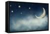 Night Time with Stars and Moon-egal-Framed Stretched Canvas