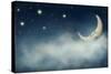 Night Time with Stars and Moon-egal-Stretched Canvas