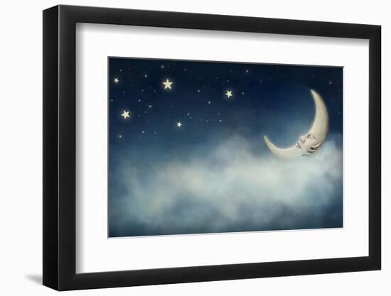 Night Time with Stars and Moon-egal-Framed Premium Photographic Print