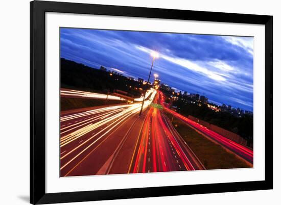 Night Traffic on a Busy City Highway in Toronto-elenathewise-Framed Photographic Print