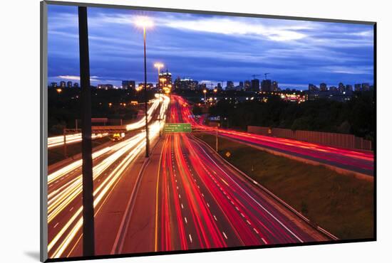 Night Traffic on a Busy City Highway in Toronto-elenathewise-Mounted Photographic Print