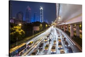Night Traffic on Yan'an Road, Shanghai, China-Paul Souders-Stretched Canvas