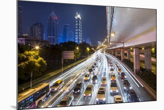 Night Traffic on Yan'an Road, Shanghai, China-Paul Souders-Mounted Photographic Print