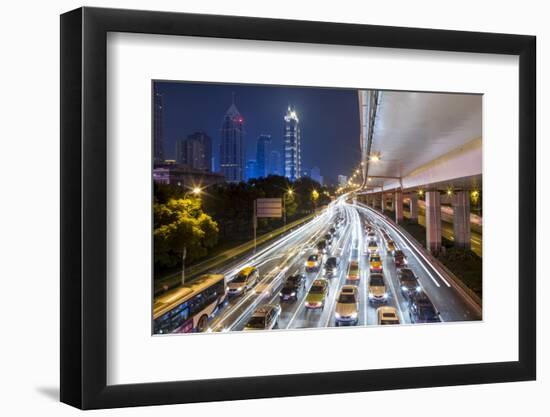 Night Traffic on Yan'an Road, Shanghai, China-Paul Souders-Framed Photographic Print