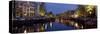 Night View Along Canal Amsterdam the Netherlands-null-Stretched Canvas