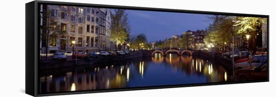 Night View Along Canal Amsterdam the Netherlands-null-Framed Stretched Canvas