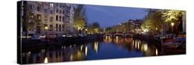 Night View Along Canal Amsterdam the Netherlands-null-Stretched Canvas