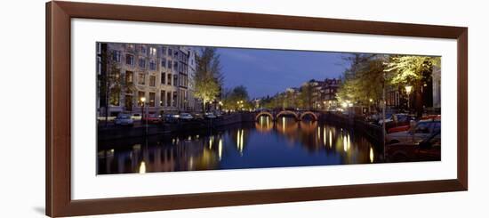 Night View Along Canal Amsterdam the Netherlands-null-Framed Photographic Print