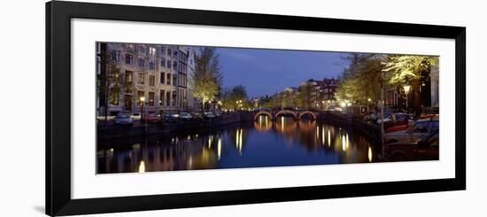 Night View Along Canal Amsterdam the Netherlands-null-Framed Photographic Print
