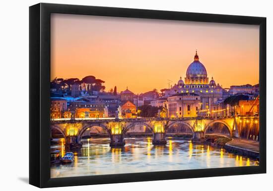 Night View At St. Peter's Cathedral In Rome, Italy-sborisov-Framed Poster