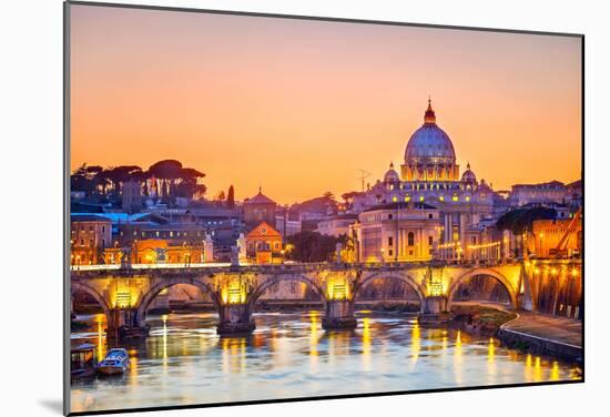 Night View At St. Peter's Cathedral In Rome, Italy-sborisov-Mounted Poster