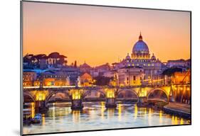 Night View At St. Peter's Cathedral In Rome, Italy-sborisov-Mounted Poster