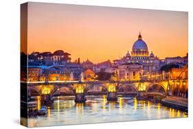 Night View At St. Peter'S Cathedral In Rome, Italy-sborisov-Stretched Canvas