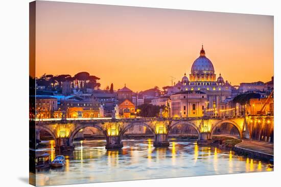 Night View At St. Peter'S Cathedral In Rome, Italy-sborisov-Stretched Canvas