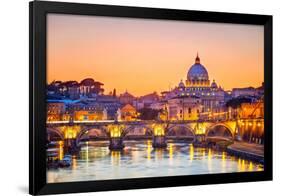 Night View At St. Peter'S Cathedral In Rome, Italy-sborisov-Framed Premium Photographic Print