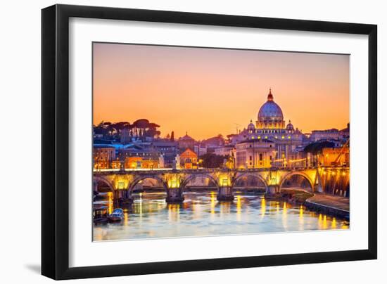 Night View At St. Peter'S Cathedral In Rome, Italy-sborisov-Framed Photographic Print