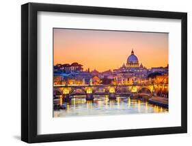 Night View at St. Peter's Cathedral in Rome, Italy-S Borisov-Framed Photographic Print