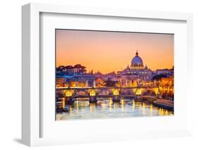 Night View at St. Peter's Cathedral in Rome, Italy-S Borisov-Framed Photographic Print